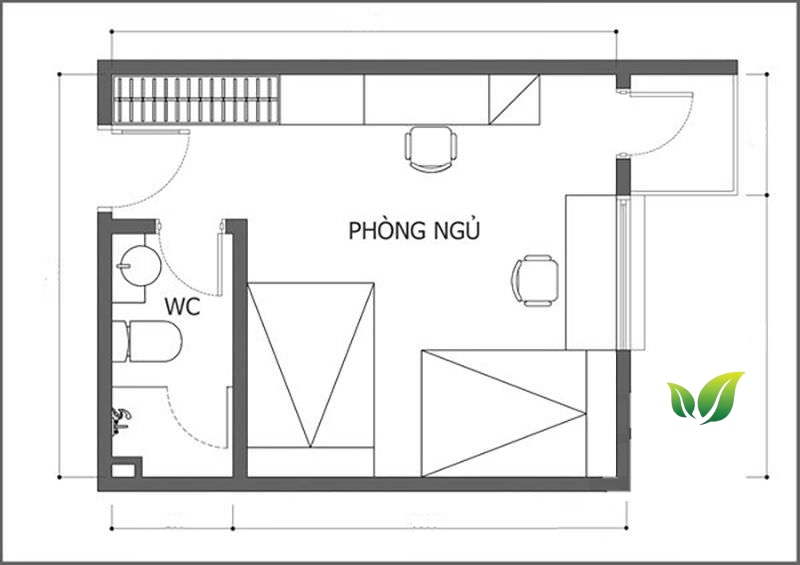 Bố trí nhà vệ sinh bên cạnh phòng ngủ.