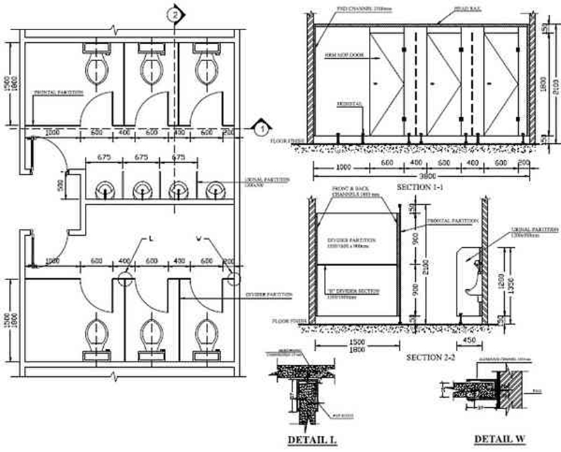 Kích thước nhà vệ sinh công cộng thế nào là đạt tiêu chuẩn hiện đại? 11 Thiết kế nhà vệ sinh có 6 phòng đối xứng.